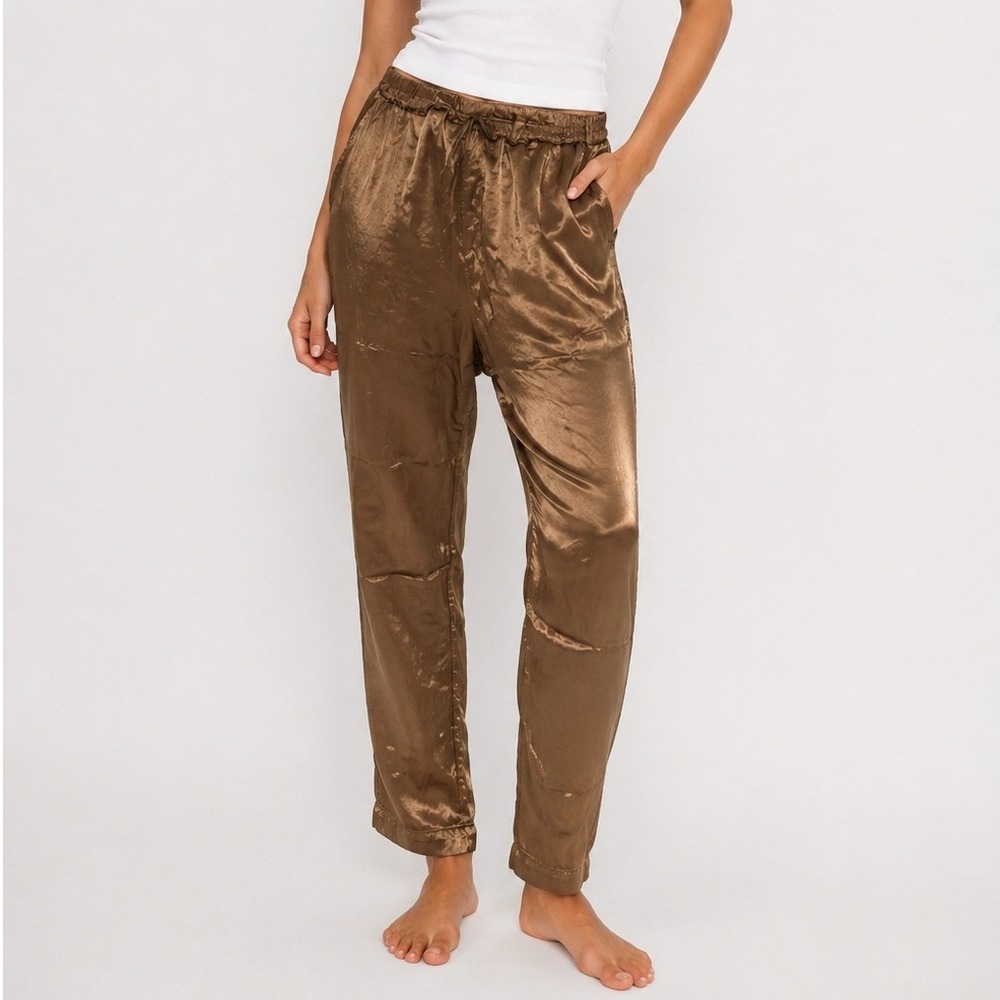 Designer Luxury Boho Bronze Satin Rayon Lounge Pants Size 1 Handmade in USA